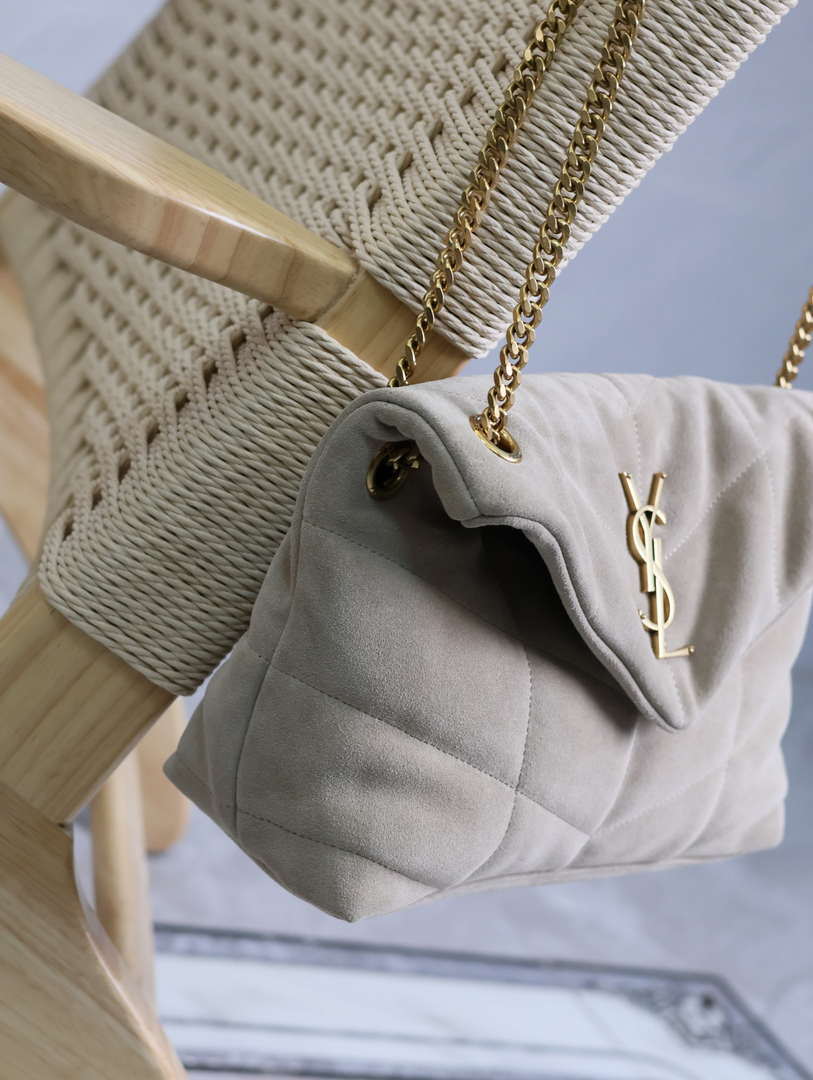 YSL 577476 Saint Laurent Puffer Small In suede Leather Gray
