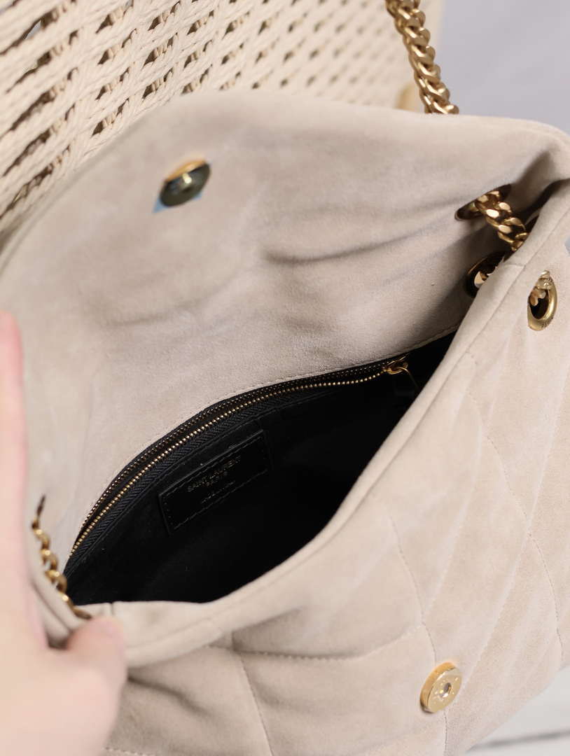 YSL 577476 Saint Laurent Puffer Small In suede Leather Gray