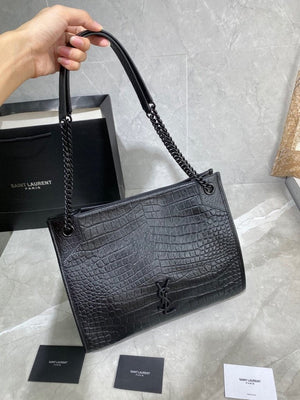 YSL 577999 Saint Laurent Niki Medium Shopping Bag In Crocodile  Leather Black - luxibagsmall