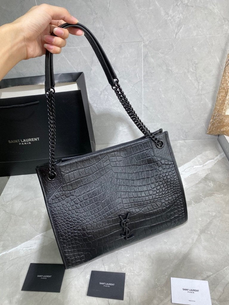 YSL 577999 Saint Laurent Niki Medium Shopping Bag In Crocodile  Leather Black - luxibagsmall