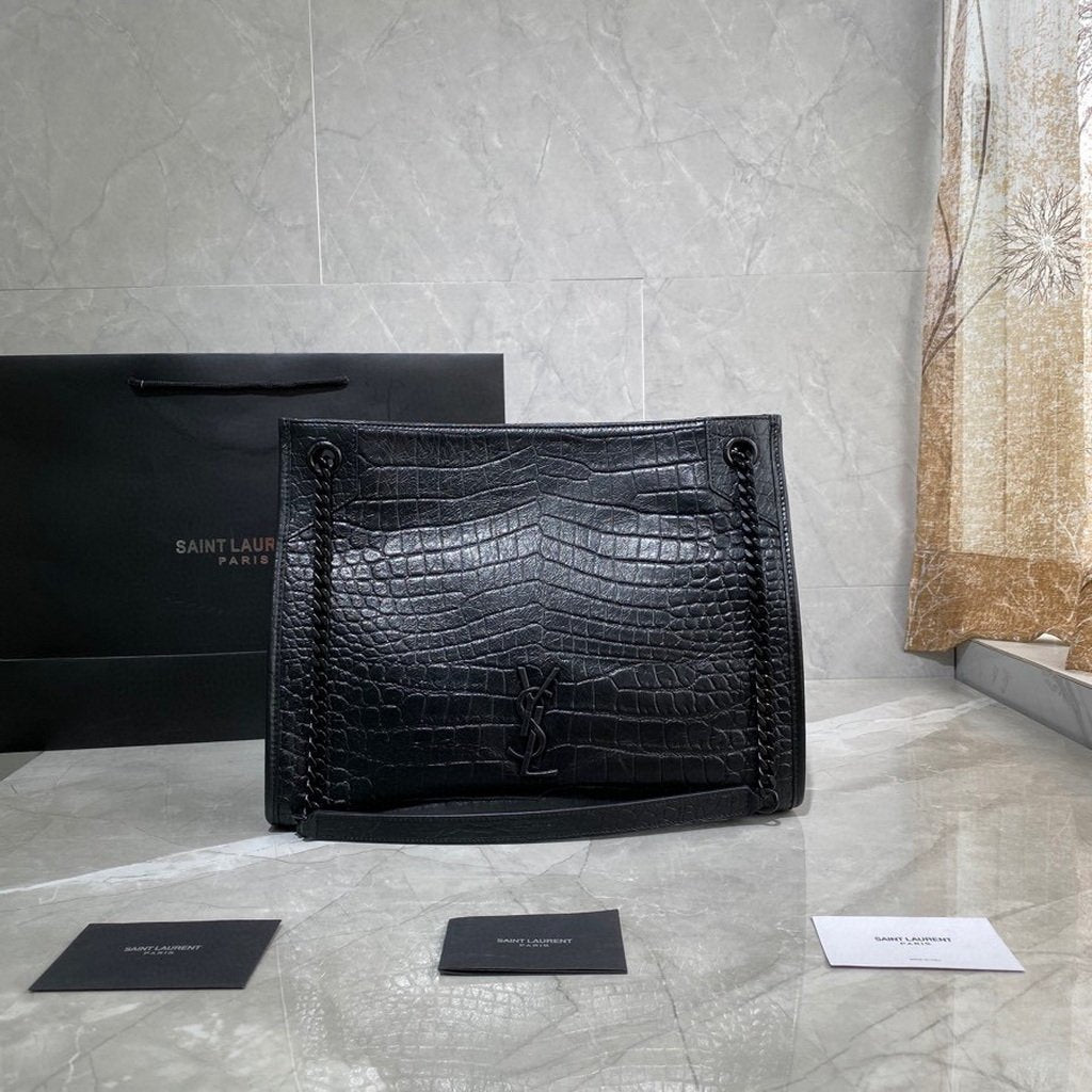 YSL 577999 Saint Laurent Niki Medium Shopping Bag In Crocodile  Leather Black - luxibagsmall