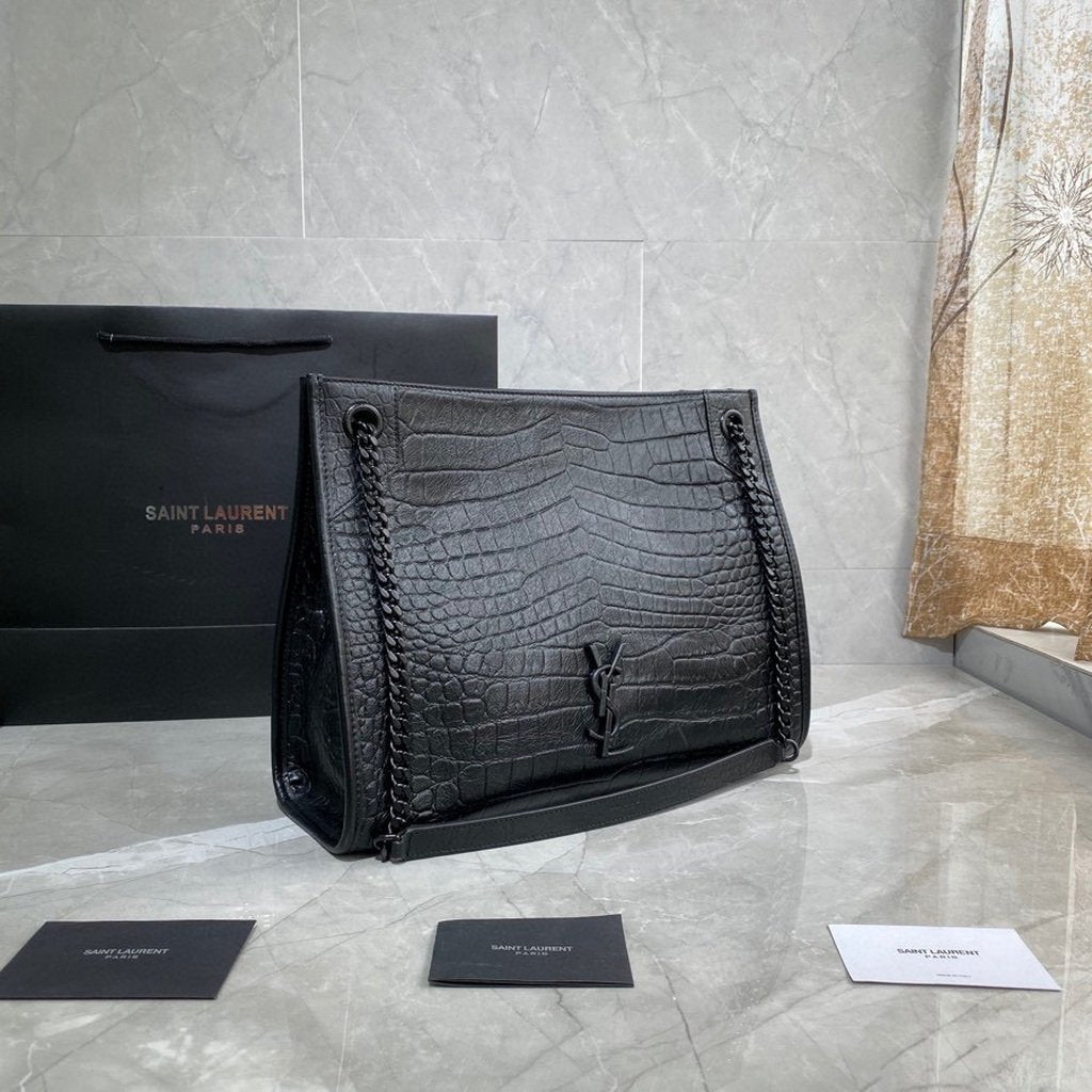 YSL 577999 Saint Laurent Niki Medium Shopping Bag In Crocodile  Leather Black - luxibagsmall