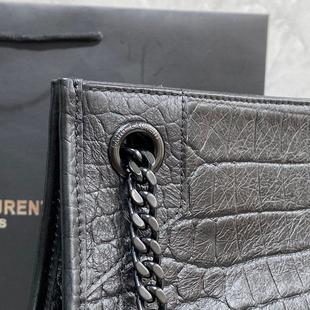 YSL 577999 Saint Laurent Niki Medium Shopping Bag In Crocodile  Leather Black - luxibagsmall