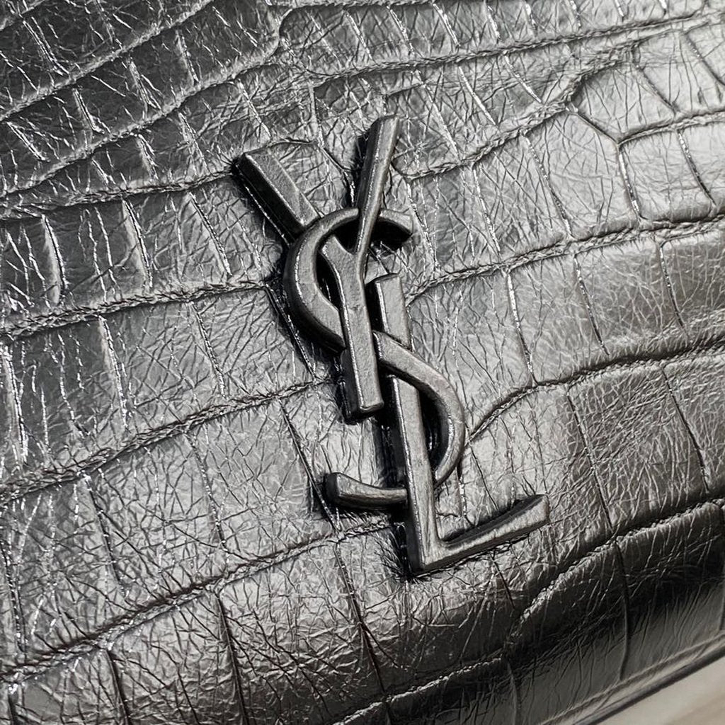 YSL 577999 Saint Laurent Niki Medium Shopping Bag In Crocodile  Leather Black - luxibagsmall