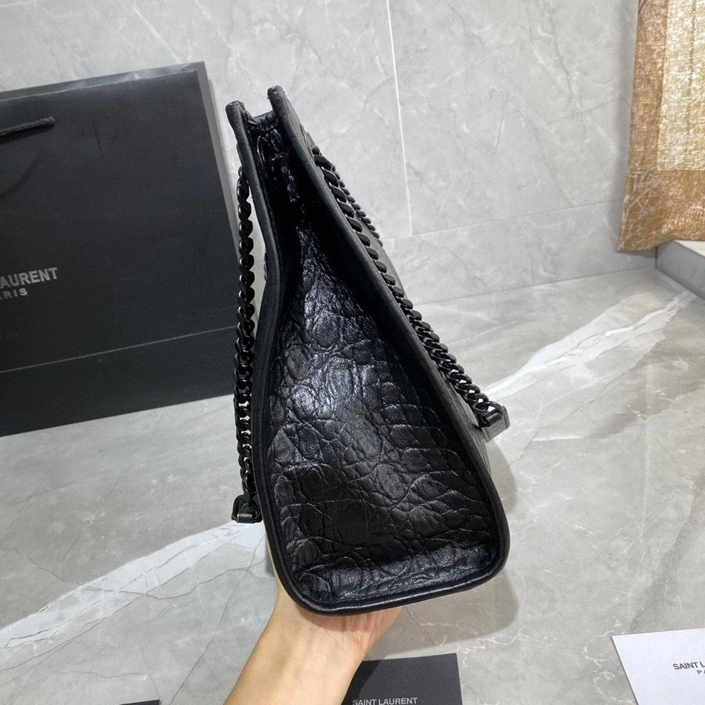 YSL 577999 Saint Laurent Niki Medium Shopping Bag In Crocodile  Leather Black - luxibagsmall