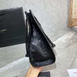 YSL 577999 Saint Laurent Niki Medium Shopping Bag In Crocodile  Leather Black - luxibagsmall