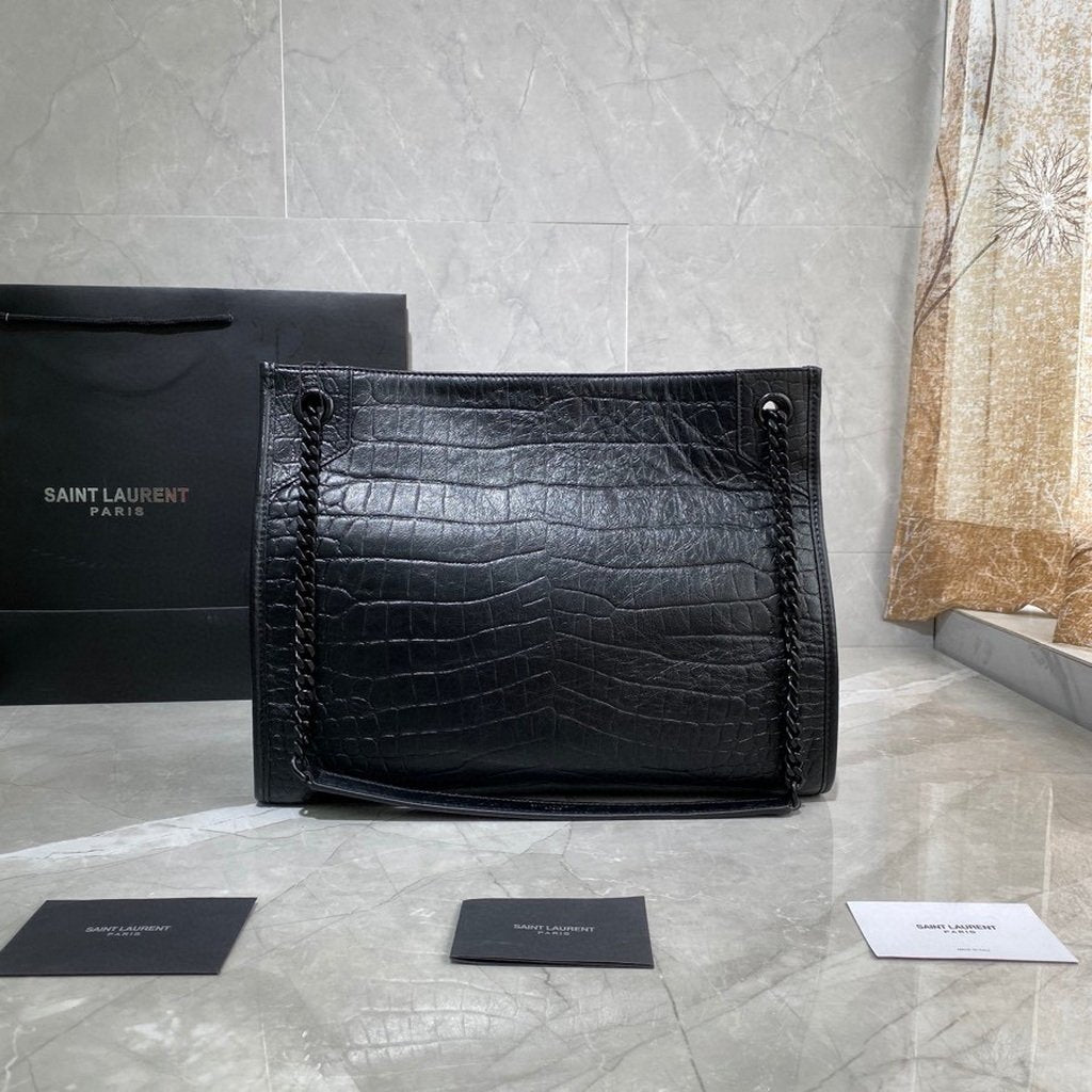 YSL 577999 Saint Laurent Niki Medium Shopping Bag In Crocodile  Leather Black - luxibagsmall