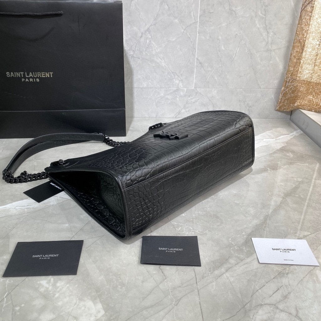 YSL 577999 Saint Laurent Niki Medium Shopping Bag In Crocodile  Leather Black - luxibagsmall