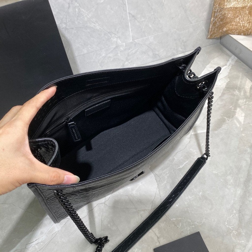 YSL 577999 Saint Laurent Niki Medium Shopping Bag In Crocodile  Leather Black - luxibagsmall