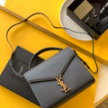 YSL 578000 Cassandra Top Handle Medium Bag In Grain De Poudre Embossed Leather Dark gray