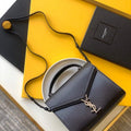 YSL 578000 Cassandra Top Handle Medium Bag In Grain De Poudre Embossed Leather Black Silver buckle