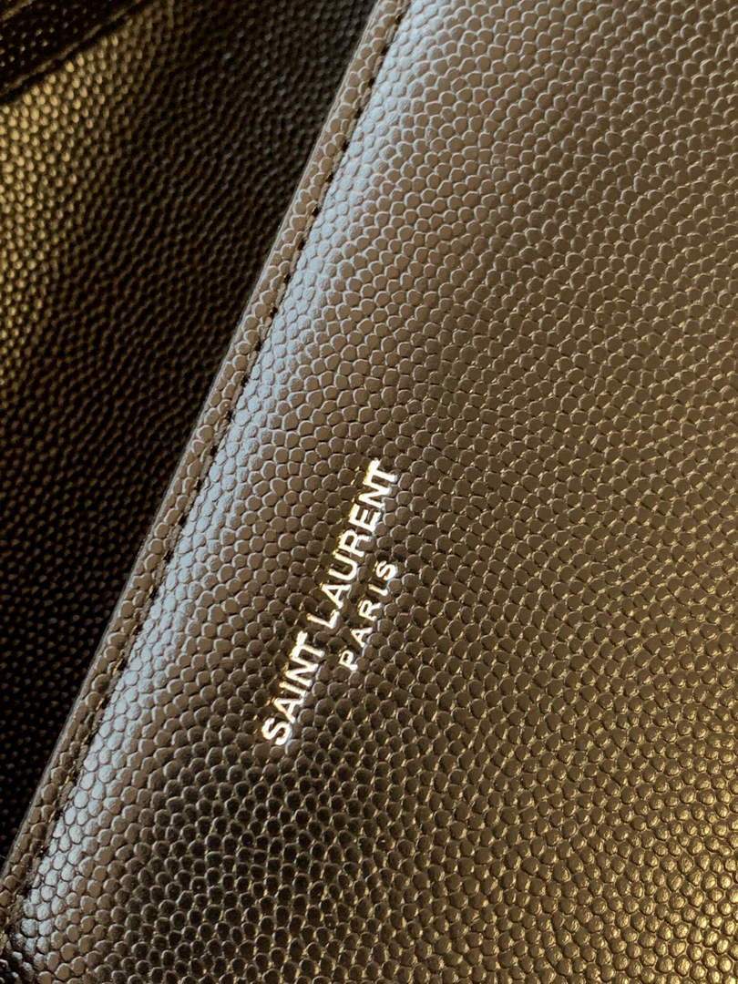 YSL 578000 Cassandra Top Handle Medium Bag In Grain De Poudre Embossed Leather Black Silver buckle