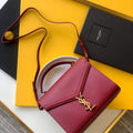 YSL 578000 Cassandra Top Handle Medium Bag In Grain De Poudre Embossed Leather Red