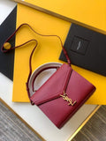 YSL 578000 Cassandra Top Handle Medium Bag In Grain De Poudre Embossed Leather Red