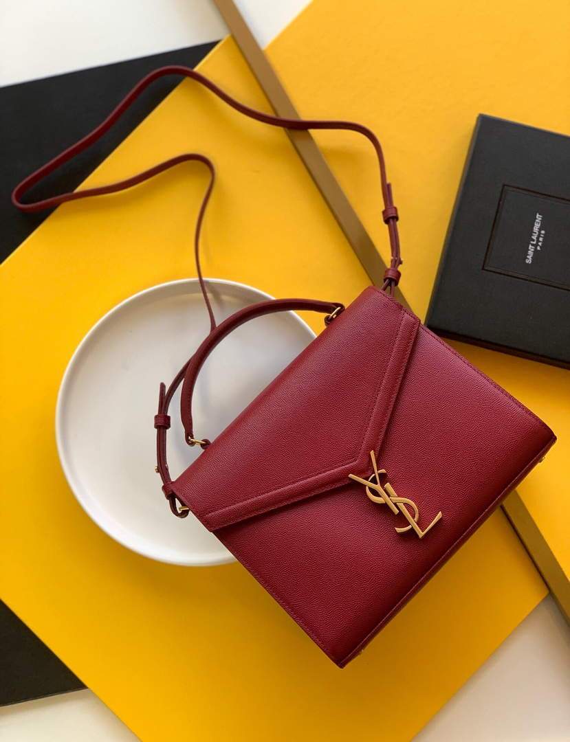 YSL 578000 Cassandra Top Handle Medium Bag In Grain De Poudre Embossed Leather Red