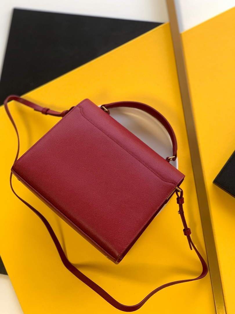 YSL 578000 Cassandra Top Handle Medium Bag In Grain De Poudre Embossed Leather Red