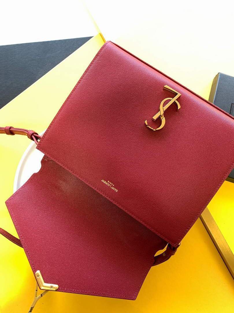 YSL 578000 Cassandra Top Handle Medium Bag In Grain De Poudre Embossed Leather Red