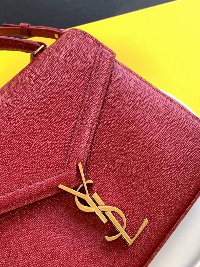 YSL 578000 Cassandra Top Handle Medium Bag In Grain De Poudre Embossed Leather Red