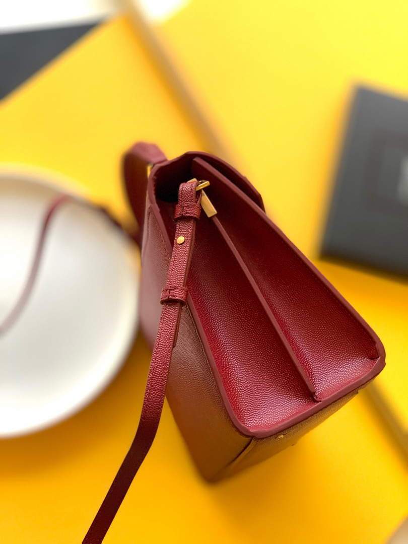 YSL 578000 Cassandra Top Handle Medium Bag In Grain De Poudre Embossed Leather Red