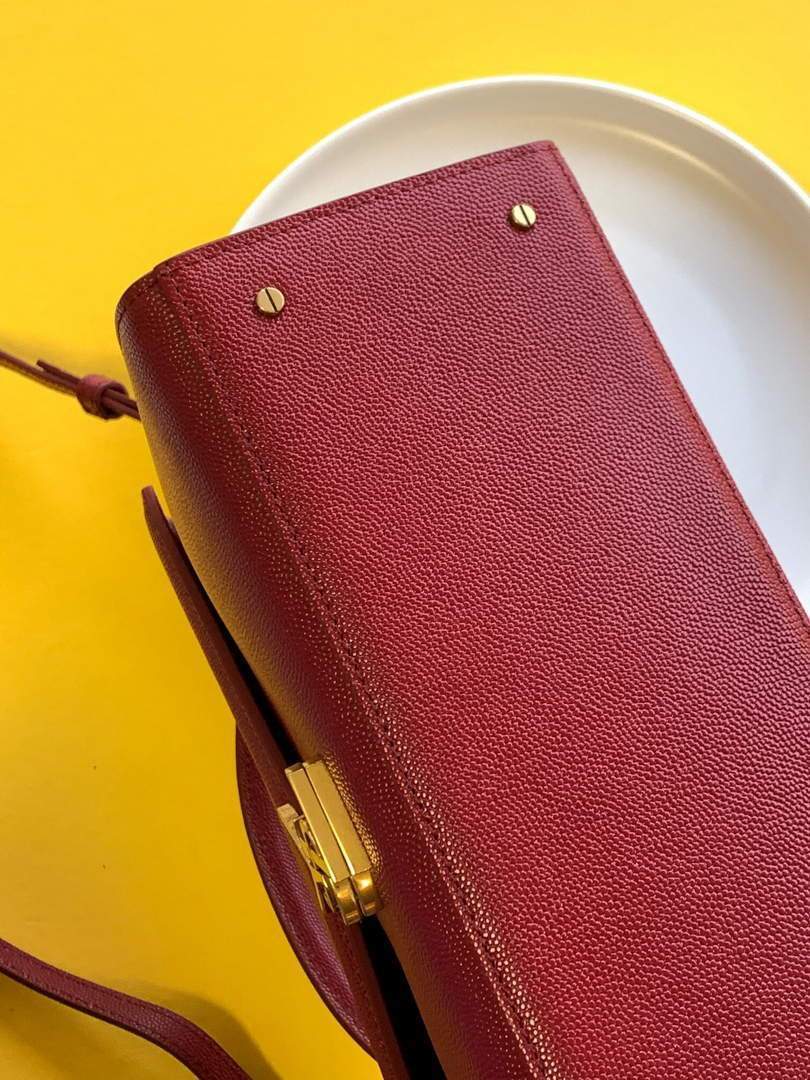 YSL 578000 Cassandra Top Handle Medium Bag In Grain De Poudre Embossed Leather Red