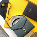 YSL 578000 Cassandra Top Handle Medium Bag In Grain De Poudre Embossed Leather Green