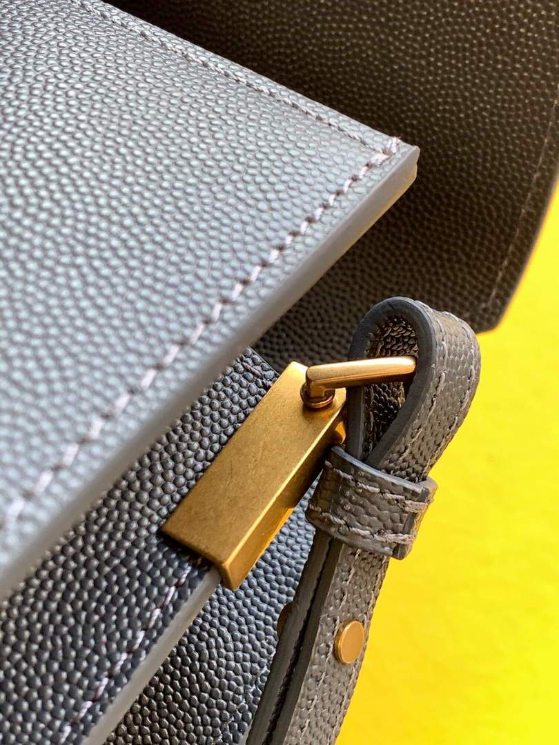 YSL 578000 Cassandra Top Handle Medium Bag In Grain De Poudre Embossed Leather Dark gray