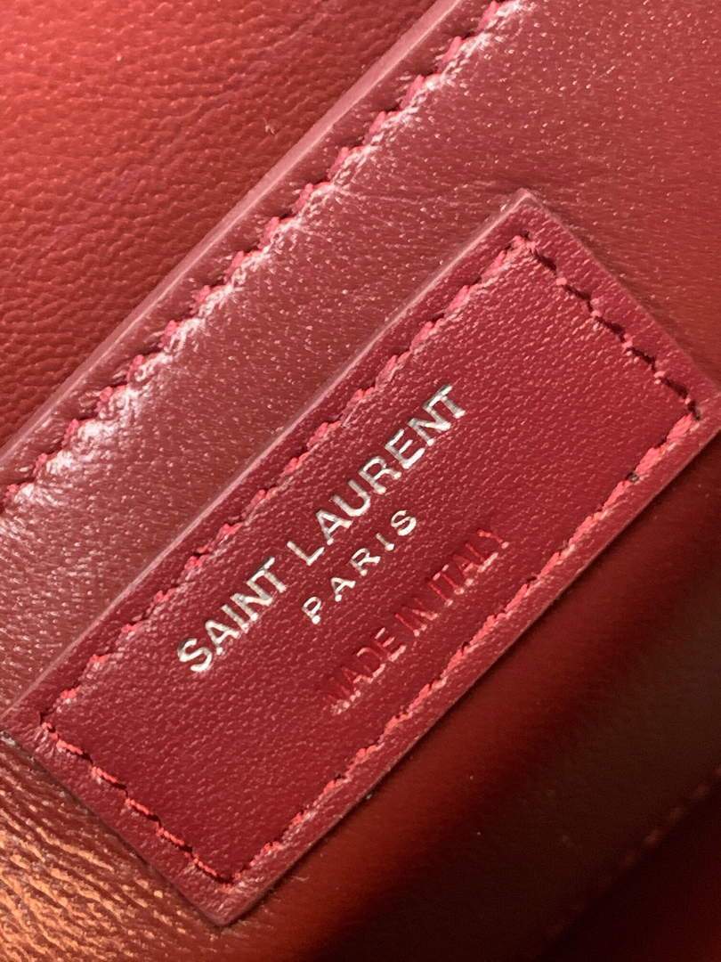 YSL 578000 Crocodile Embossed Shiny Leather Bag Black Silver buckle