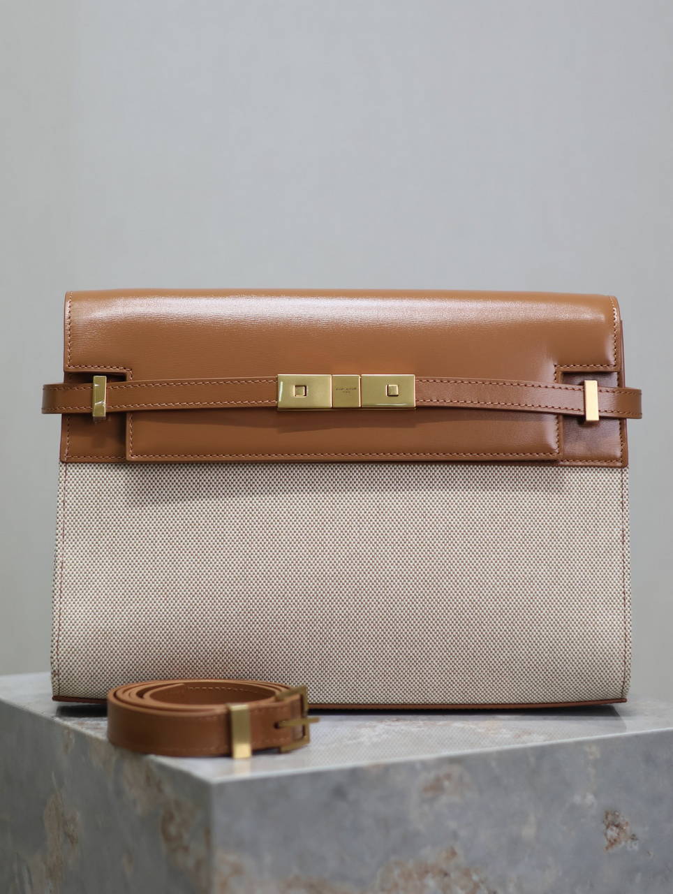 YSL 579271 Manhattan In Box Saint Laurent calfskin and canvas Brown