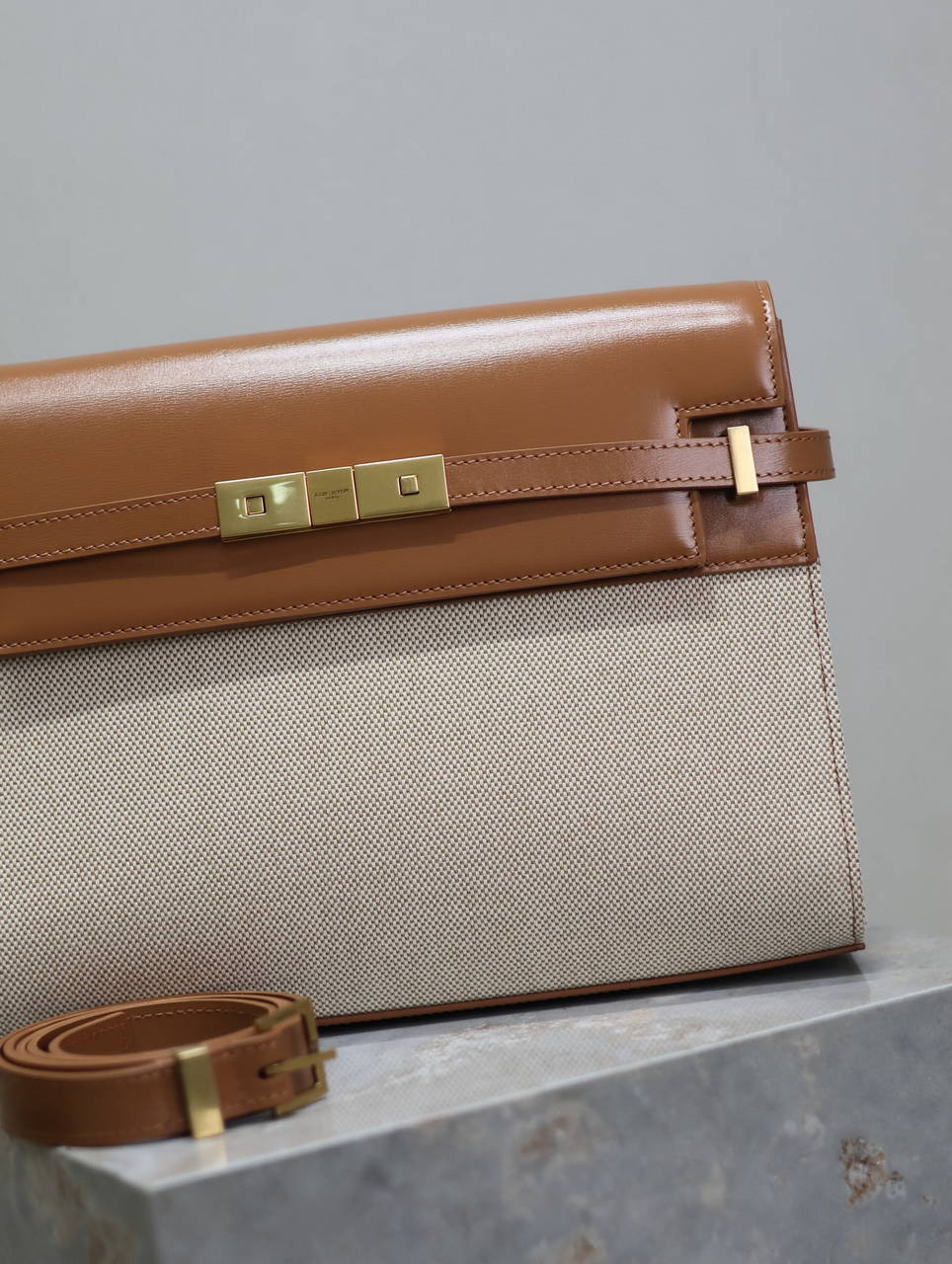 YSL 579271 Manhattan In Box Saint Laurent calfskin and canvas Brown