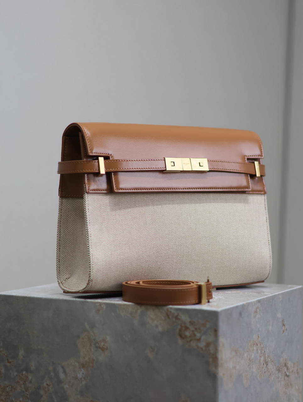 YSL 579271 Manhattan In Box Saint Laurent calfskin and canvas Brown
