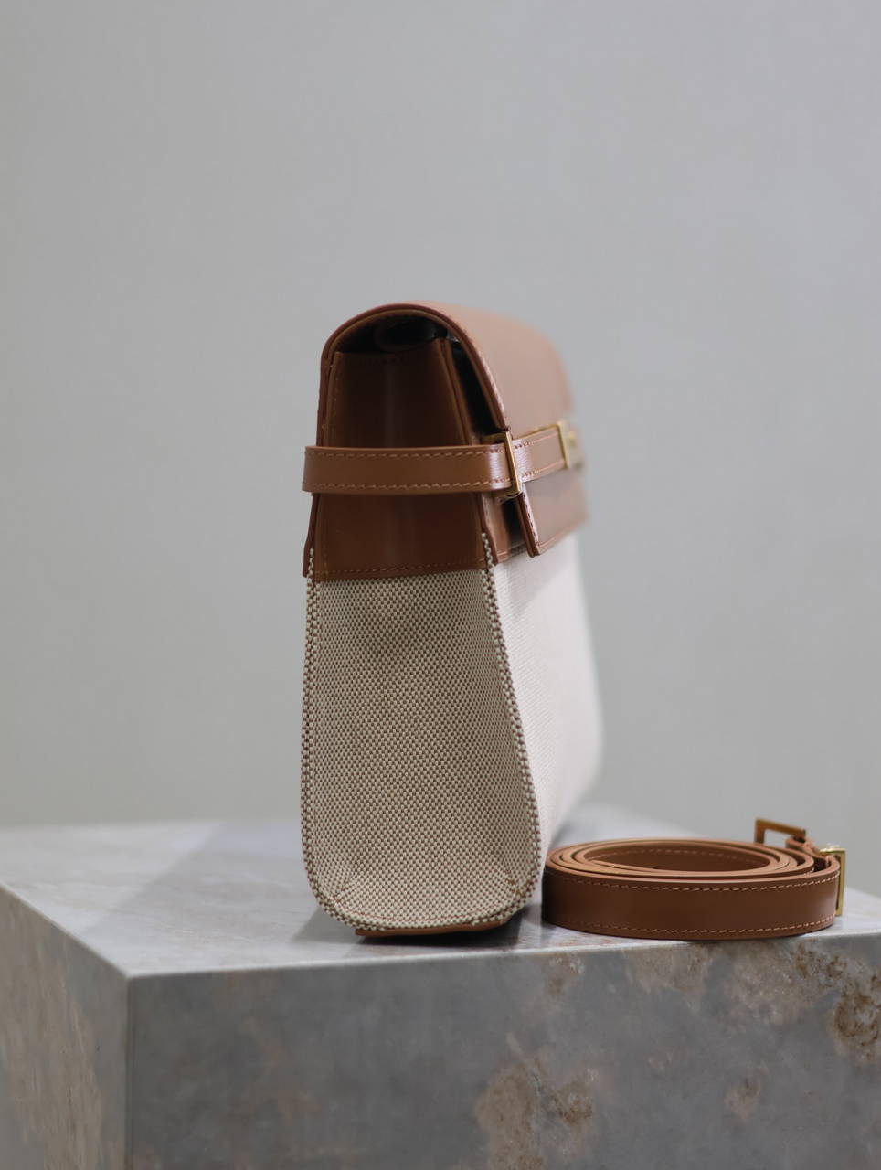 YSL 579271 Manhattan In Box Saint Laurent calfskin and canvas Brown