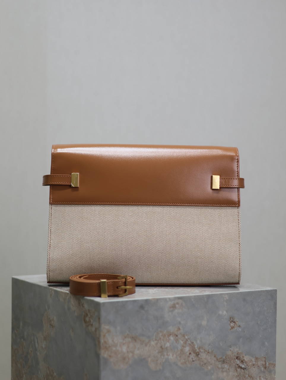 YSL 579271 Manhattan In Box Saint Laurent calfskin and canvas Brown