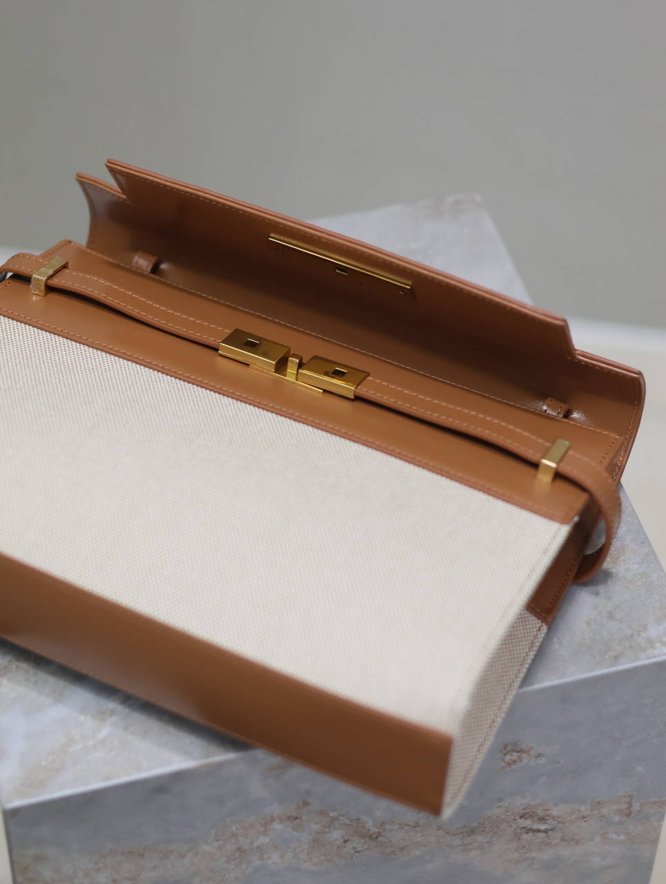 YSL 579271 Manhattan In Box Saint Laurent calfskin and canvas Brown