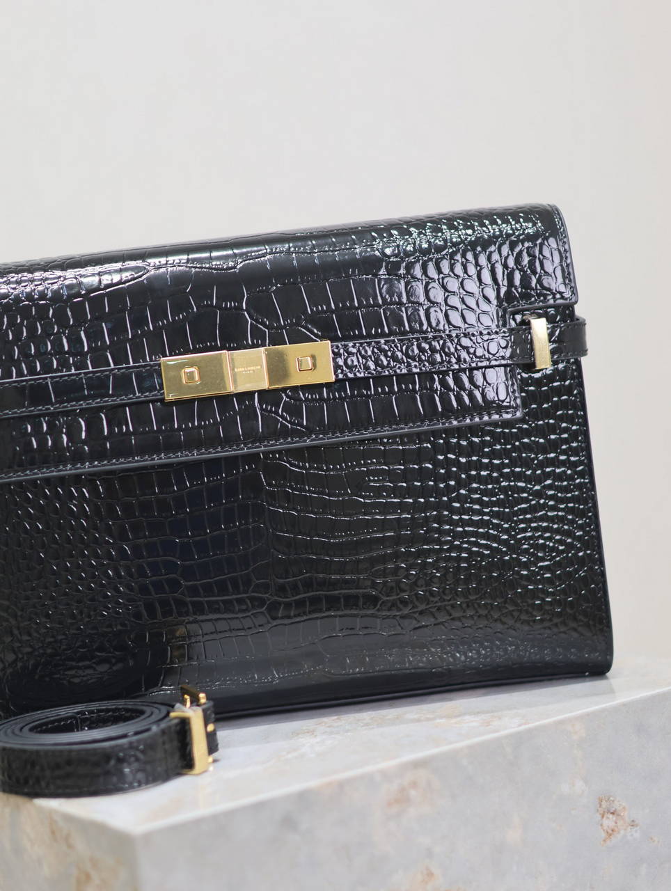 YSL 579271  Manhattan In Box Saint Laurent Crocodile pattern Black