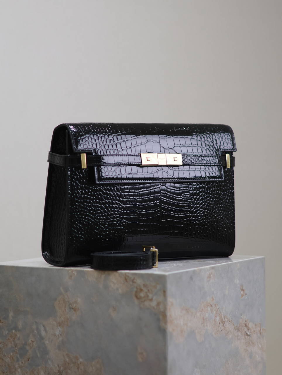 YSL 579271  Manhattan In Box Saint Laurent Crocodile pattern Black