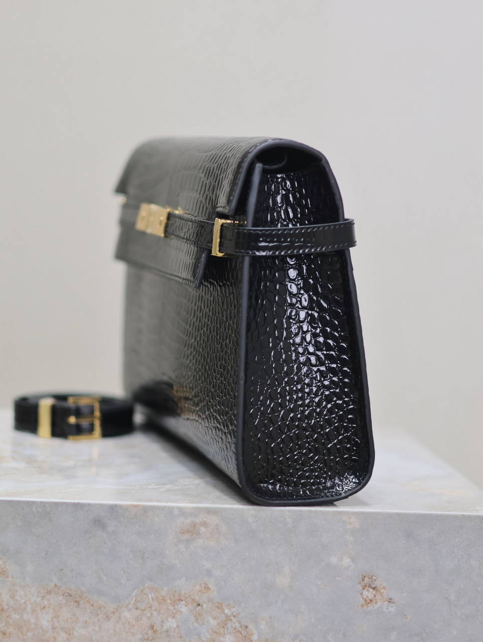 YSL 579271  Manhattan In Box Saint Laurent Crocodile pattern Black