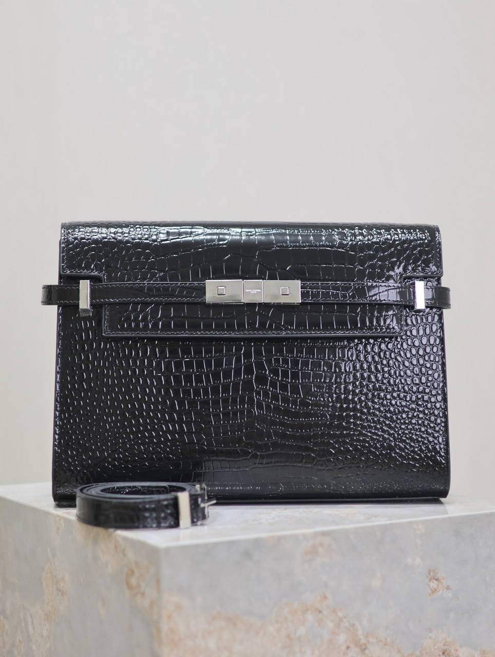 YSL 579271  Manhattan In Box Saint Laurent Crocodile pattern Black