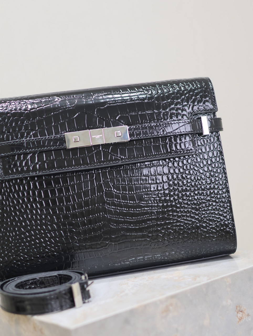 YSL 579271  Manhattan In Box Saint Laurent Crocodile pattern Black