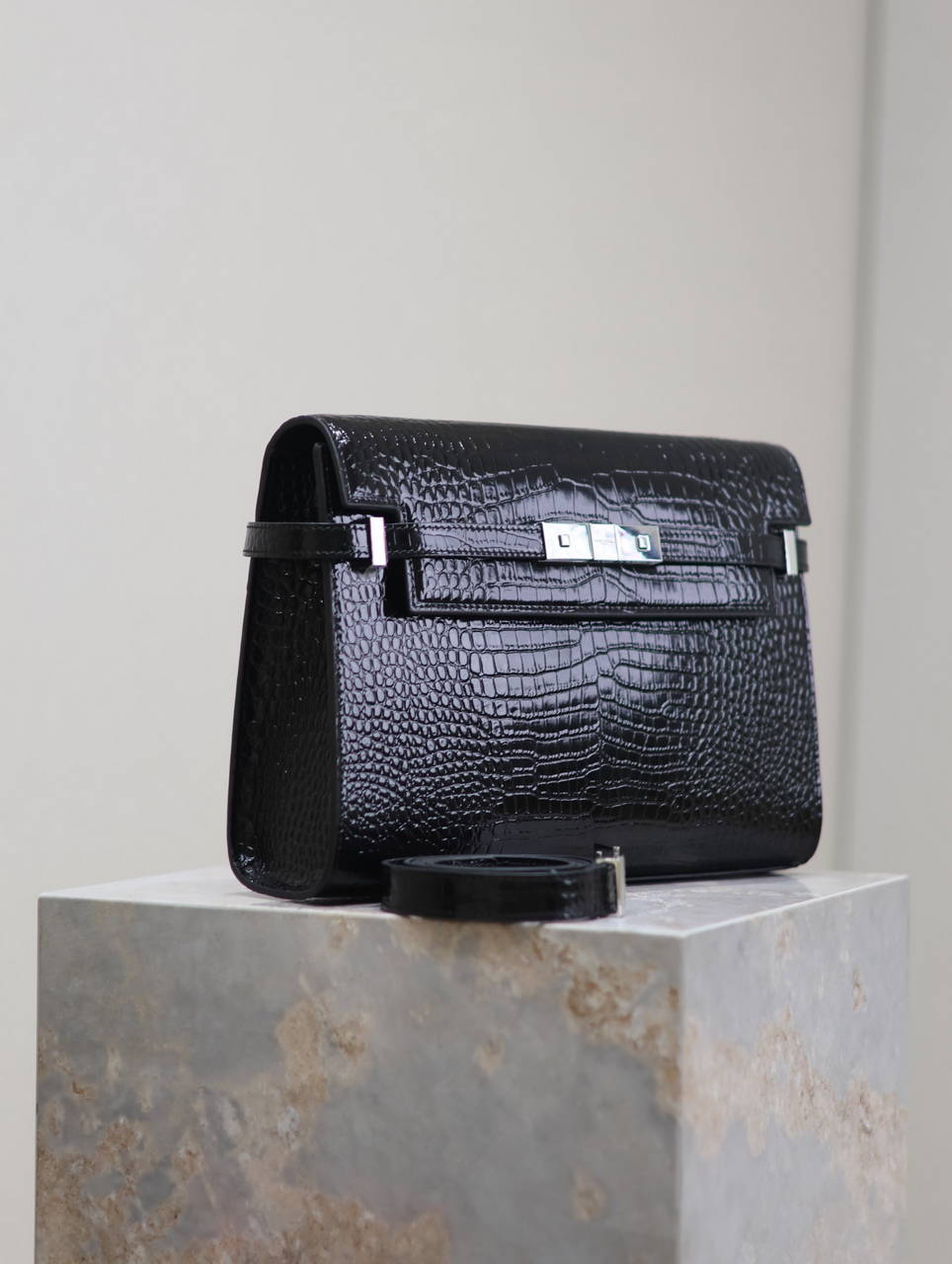 YSL 579271  Manhattan In Box Saint Laurent Crocodile pattern Black