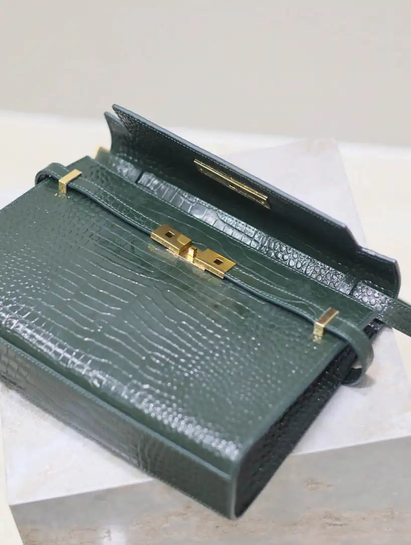 YSL 579271  Manhattan In Box Saint Laurent Crocodile pattern Dark Green