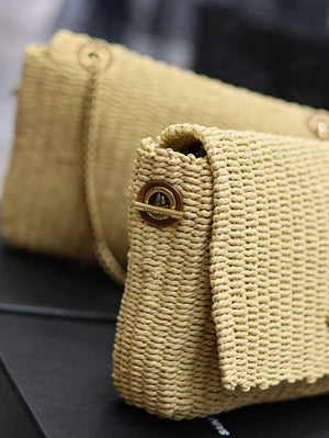 YSL 580065 Kate Medium Supple Chain Bag In Raffia Apricot - Default Title - View 10