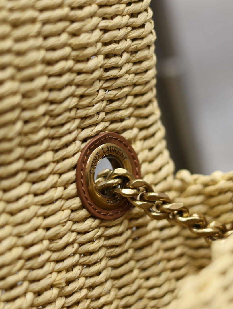 YSL 580065 Kate Medium Supple Chain Bag In Raffia Apricot