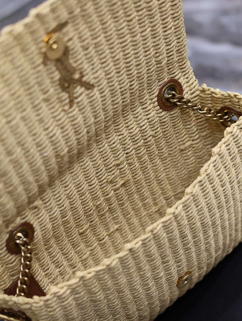 YSL 580065 Kate Medium Supple Chain Bag In Raffia Apricot