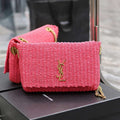 YSL 580065 Kate Medium Supple Chain Bag In Raffia Neon Pink - Default Title - View 1