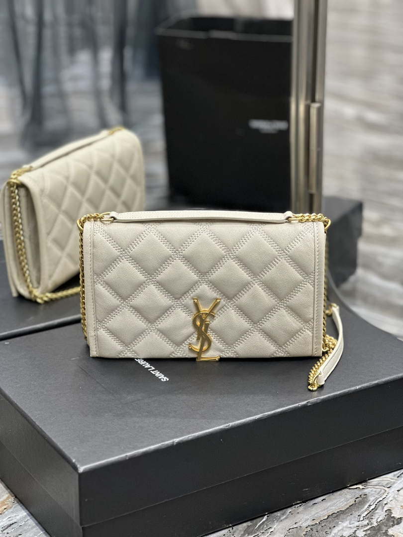 YSL 585031 Saint Laurent Becky Chain Shoulder Bag Leather White - Default Title - View 1