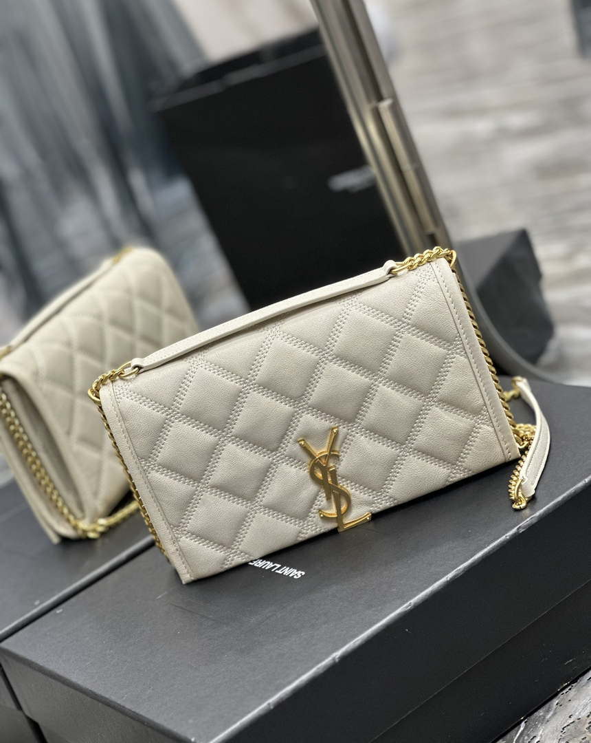 YSL 585031 Saint Laurent Becky Chain Shoulder Bag Leather White