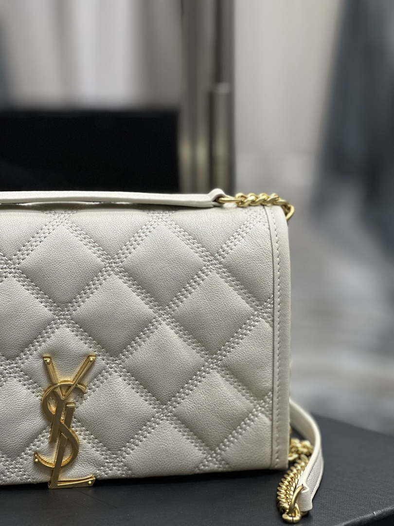 YSL 585031 Saint Laurent Becky Chain Shoulder Bag Leather White