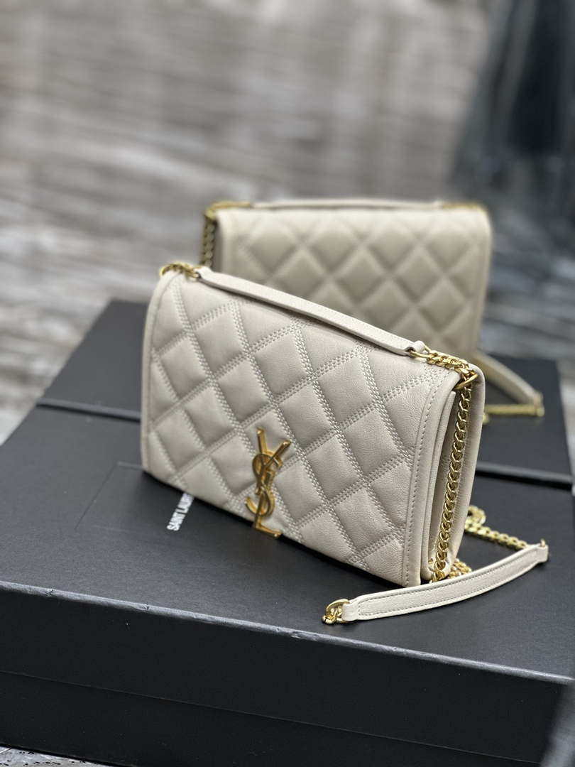 YSL 585031 Saint Laurent Becky Chain Shoulder Bag Leather White