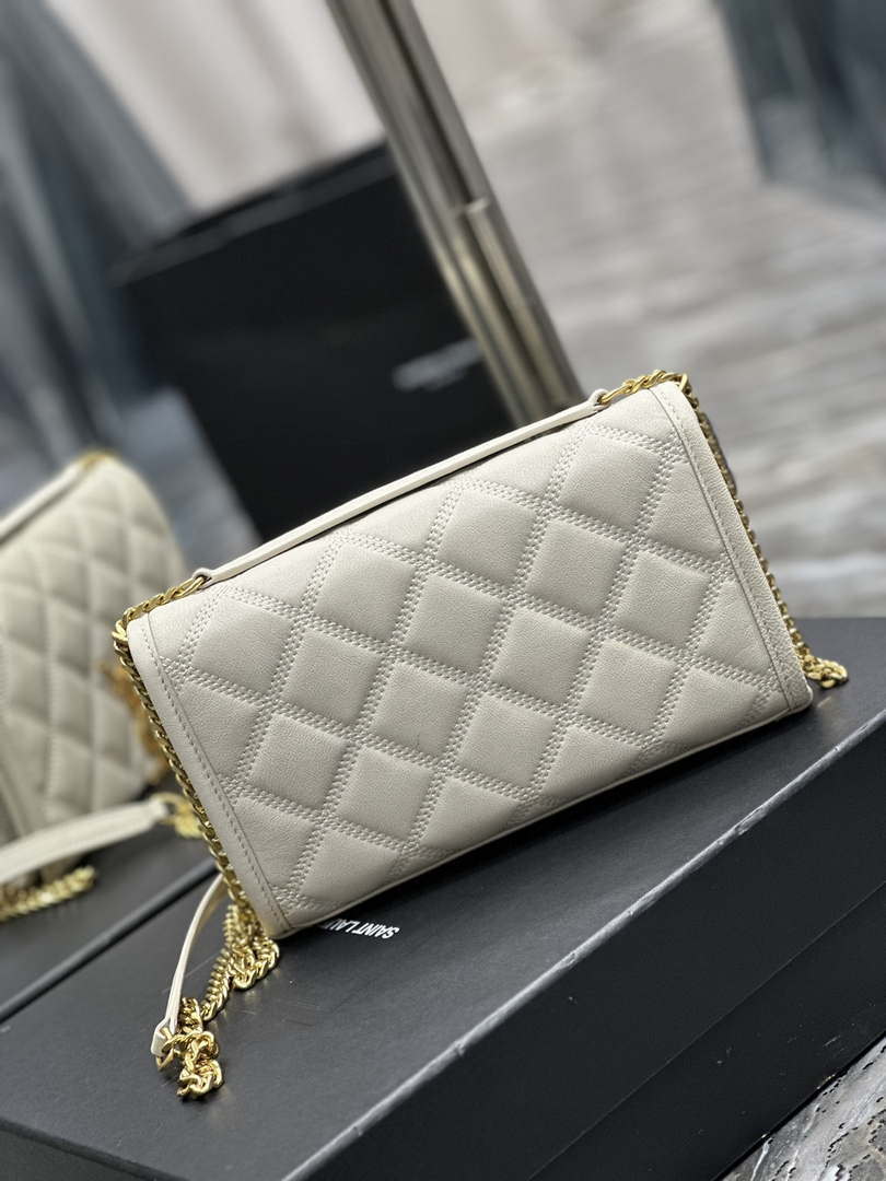 YSL 585031 Saint Laurent Becky Chain Shoulder Bag Leather White