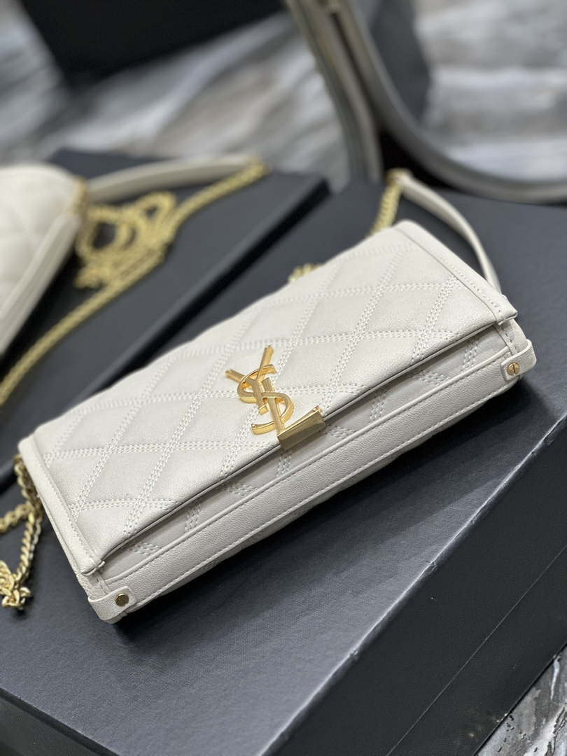 YSL 585031 Saint Laurent Becky Chain Shoulder Bag Leather White - Default Title - View 7